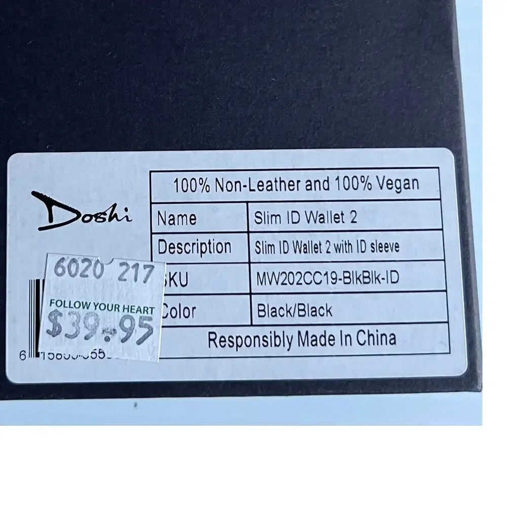 Doshi Premium Vegan Slim Bifold Wallet NWT‎